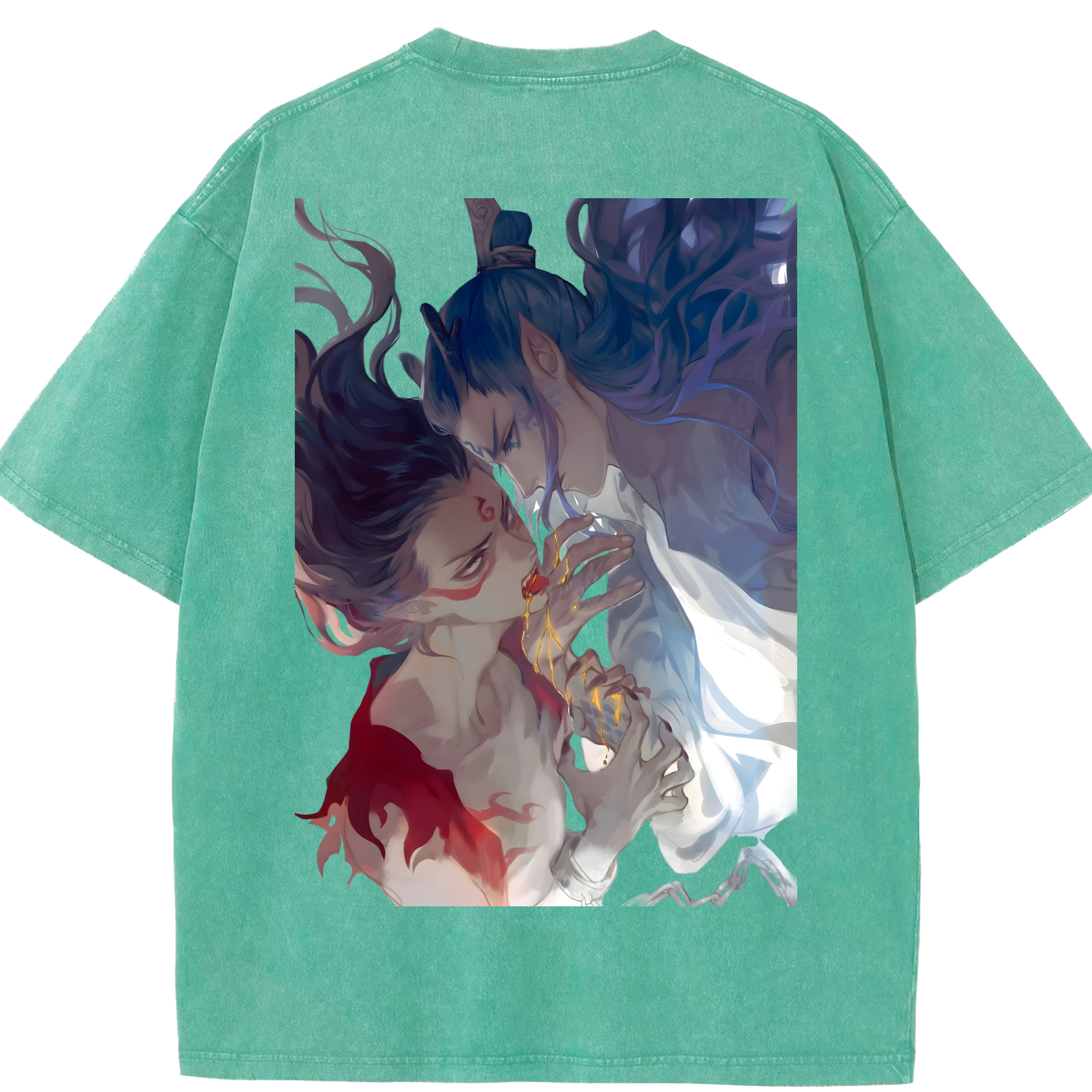 （画像用） Ne Zha 2 ナタ 魔童の大暴れ 綿100% ヴィンテージ風 半袖Tシャツ（背面プリント）